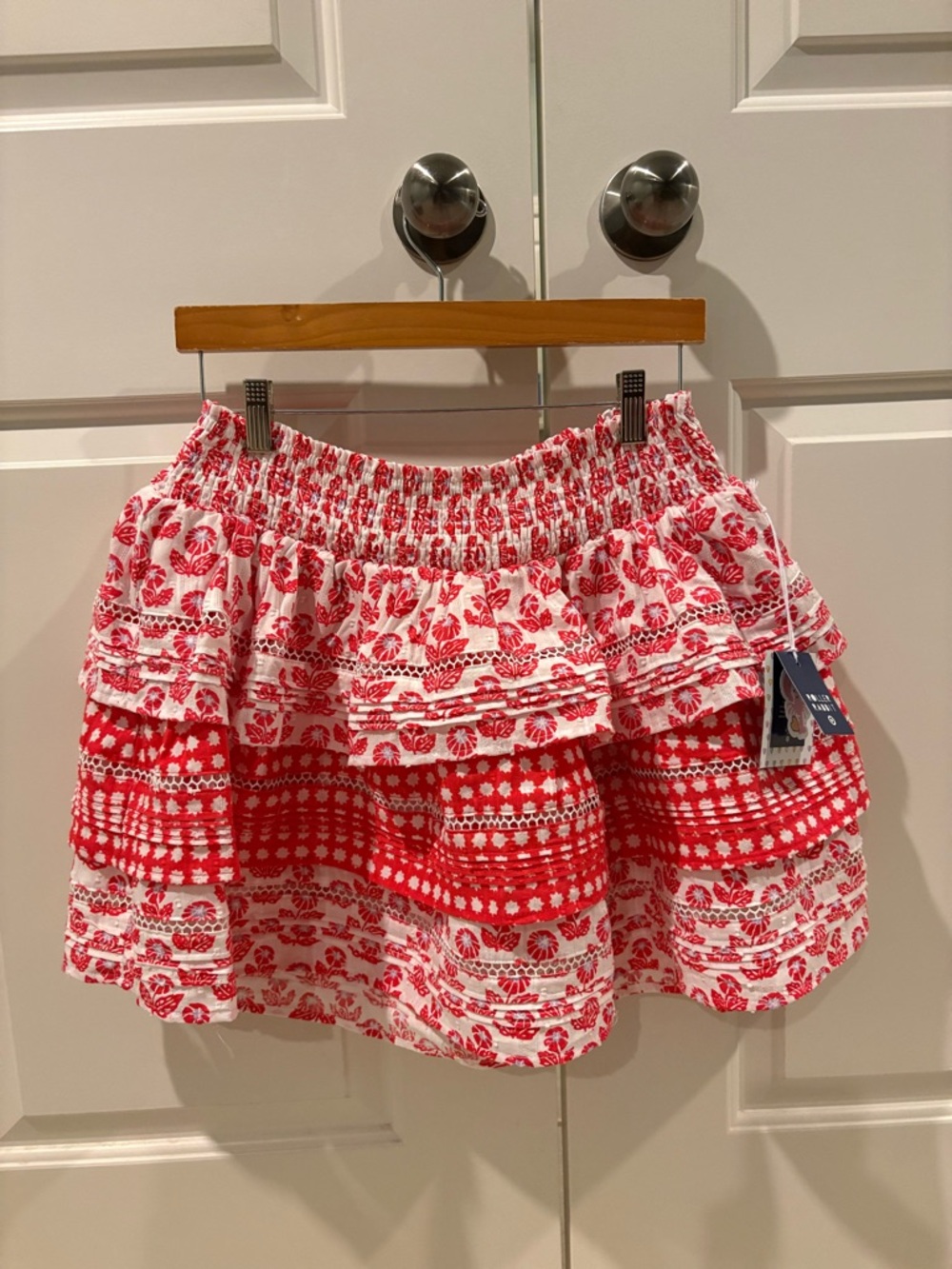 Roller Rabbit Red and White Tiered Smocked Skirt